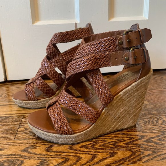 Dolce Vita Brown Braided Leather Wedges - Picture 1 of 4